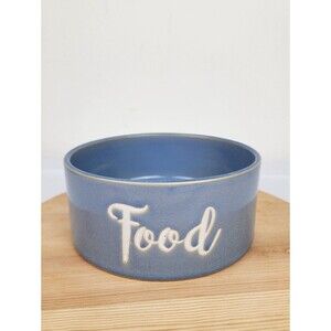 Wilfred & Lily Blue Ceramic Dog Food Bowl with 'Food' Embossed Script